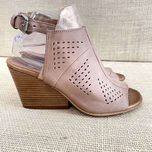 Miz Mooz Leather Wedge Open Toe Heels, Tan/Rose Gold, Ladies 38, US 7.5 - Picture 1 of 11